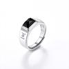 Men's Sterling Silver 925 Black Agate White Gold Plated Open Ring