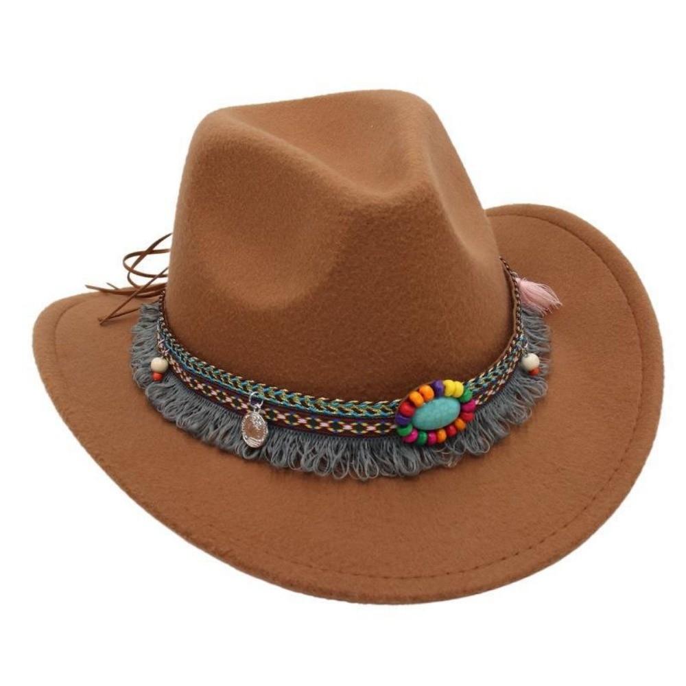 With Tassels Tibetan Style Top Hat Ethnic Style Jazz Fedora Hats  Ox Head Accessories