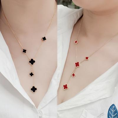 Collar de Cadena Trébol de Cuatro Hojas Lujo Ligero Colgante de Borla Joyería Avanzada