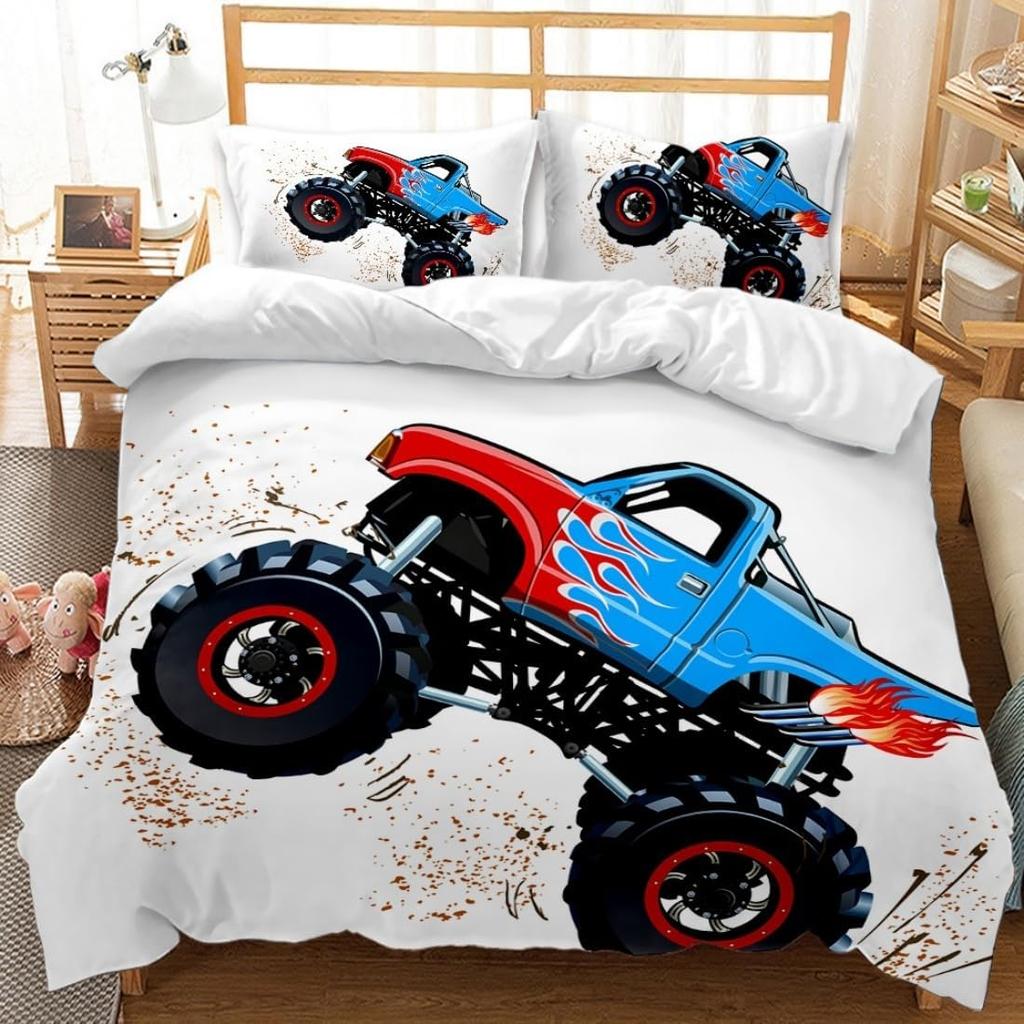 Wheels Cartoon Duvet Cover Bedding Set Monster Trucks Duvet Cover With Pillowcases 75*50 For Adult Boys Girl Bedroom Decoration
