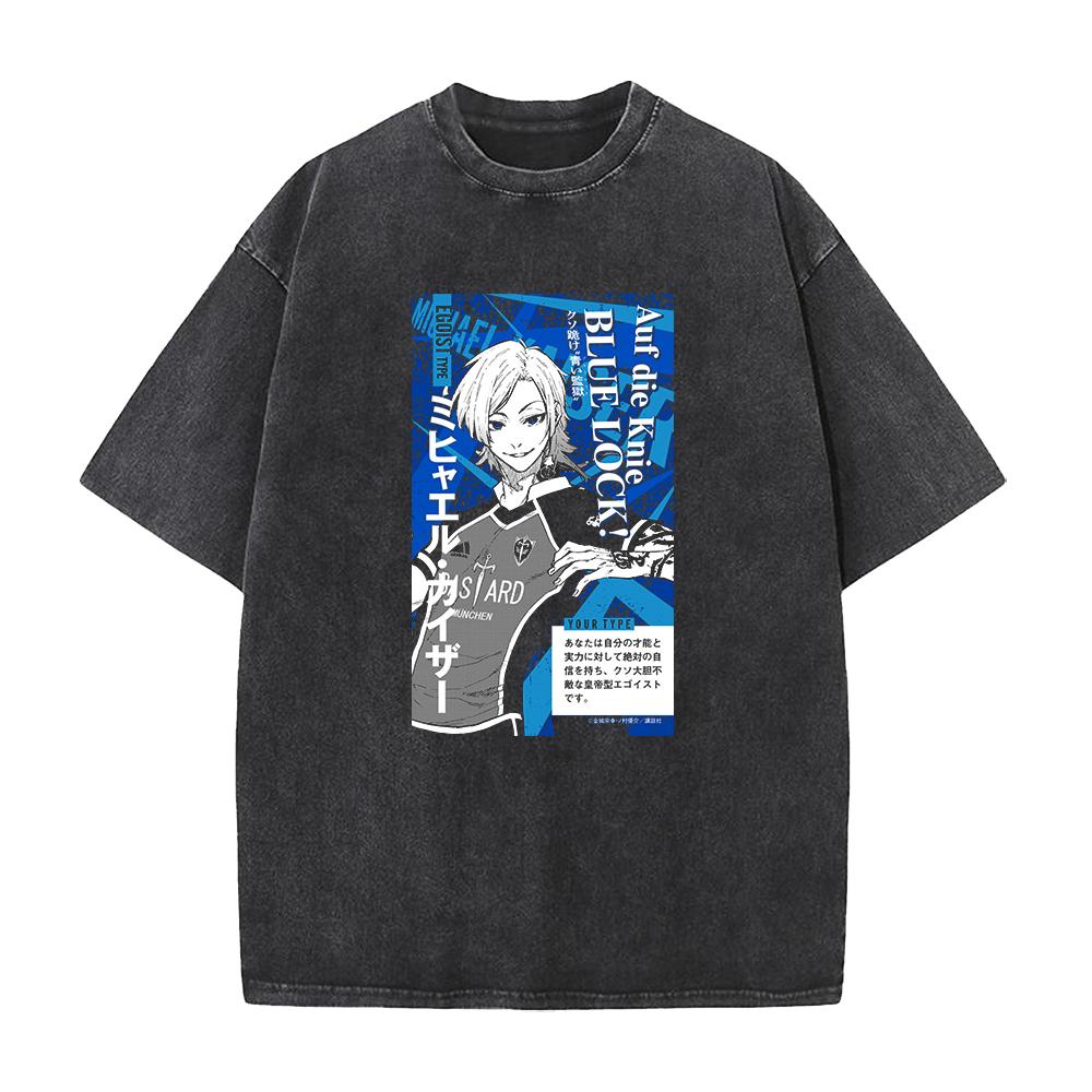 Anime BLUE LOCK Nagi Seishiro Graphic Tee Men High Quality Washed T-shirts Vintage Cotton T Shirt Harajuku Male Casual Tshirt
