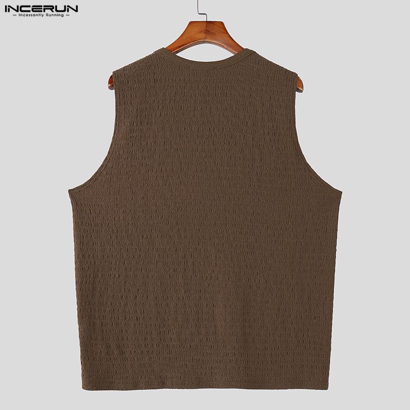 Men Sleeveless Summer Texture Incerun Loose Casual Tank Tops Vest
