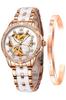 OLEVS Women's Popular Waterproof Ceramic Mechanical Watch with Date Display and Bracelet, White, Perfect Gift for Women