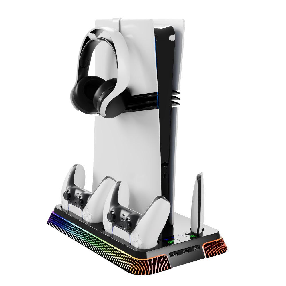 PS5 Multi-Function Cooling Base with Colorful Controller Charging Station for PS5 Pro and PS5 Slim