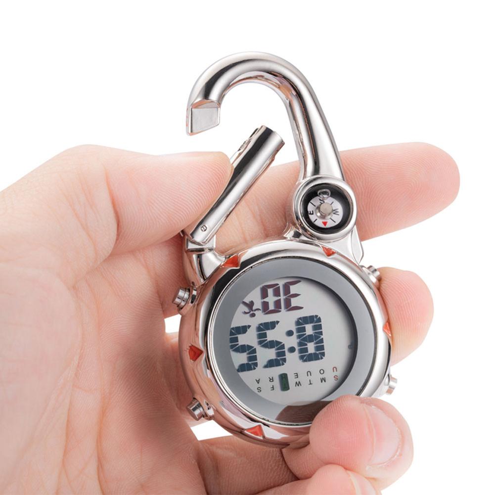 Multifunctional Luminous Clip On Carabiner Watch Mini Quartz Watch Compass for Outdoor Climbing Activities