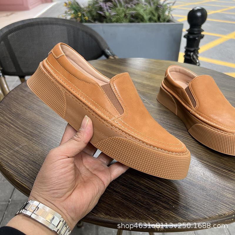 Men s shoes spring and summer one-pedal trendy shoes soft cowhide loafers breathable raw rubber sole versatile casual board shoes 38