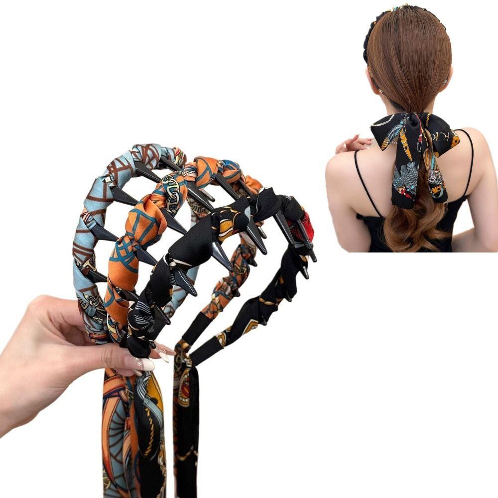 Retro Non Slip Hair Band Adjustable Fabric Ribbon Hair Hoop New Bow Braided Headbands