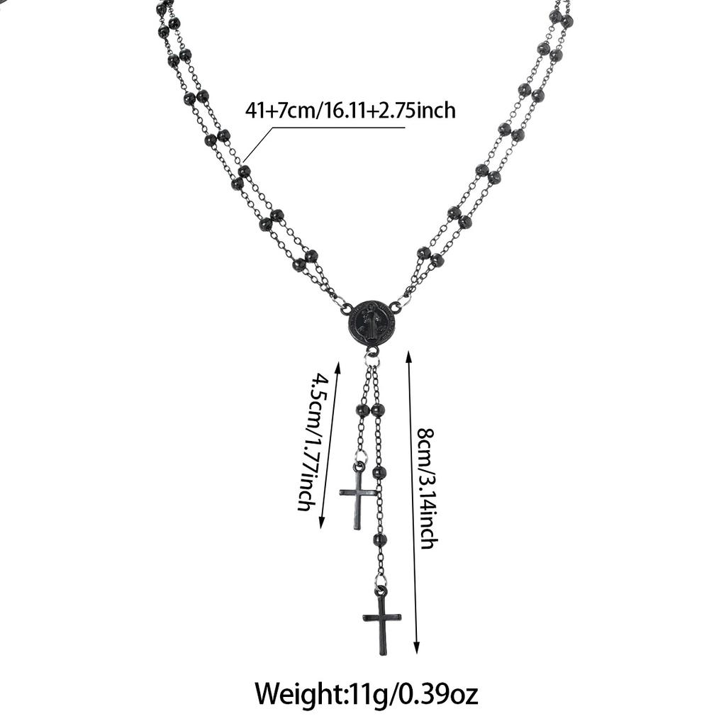 1 Gothic dark style Jesus avatar cross long pendant with double-layer chain design, versatile women's necklace
