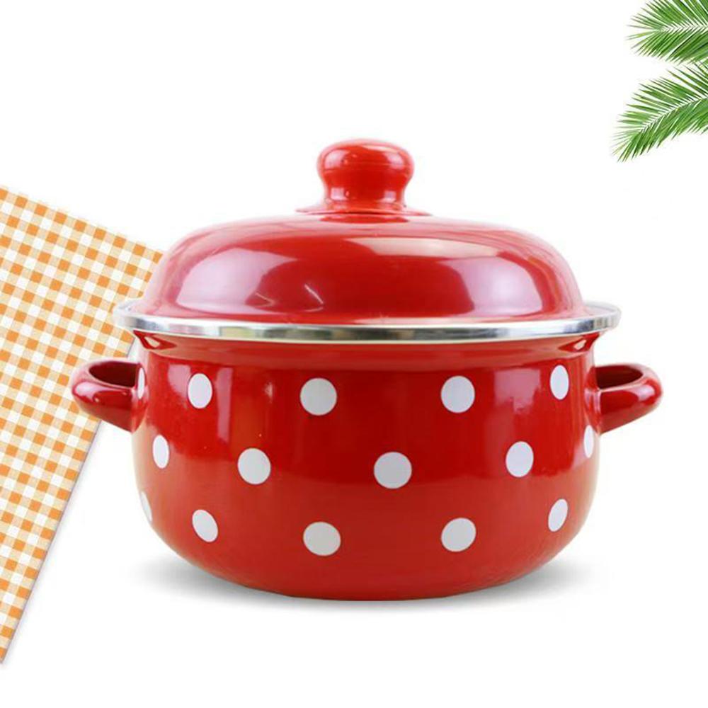 Porcelain Enameled Soup Pot with Lid, Thicken Double Ears Stew Pot, Instant Noodle Bowl, Induction Cooker Heating Pot for Home