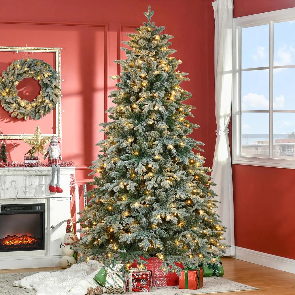 7ft Indoor Xmas Full Tree With Wreath, Artificial Xmas Tree Christmas Tree With 380 LED Lights And 1300 Tips, Indoor Xmas Tree