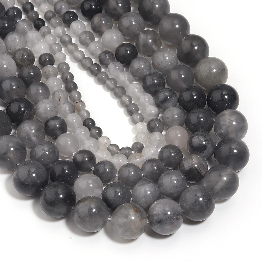 4 6 8 10 12mm Natural Stone Beads Silver Grey Crystal Round Loose Beads For Jewelry Making DIY Bracelets Necklace Accessories