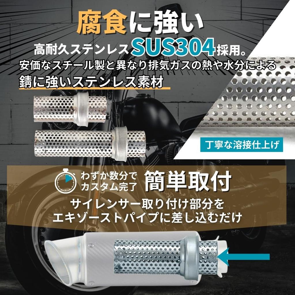 SALUDABLE Inner Silencer for Motorcycle Stainless Steel Diameter Exhaust, Baffle, Sound-Dampening, Mesh, (Outer 50.8mm/150mm)