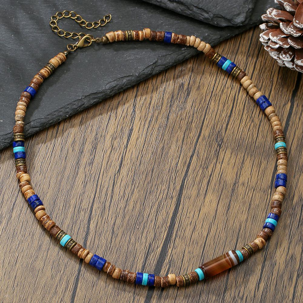 

Мужское богемное ожерелье из бусин из камня и кокосового дерева для пляжа