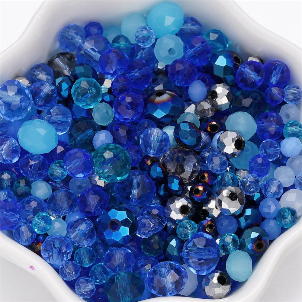 300pcs 4-8mm Mixed Glass Round Faceted Beads Spacer Loose Bead for Bracelet Necklace Phone Chain DIY Jewelry Making Accessories