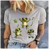 Unisex Polyester 100% Happy Jumping Big Eyes Frog Print T-Shirt Loose Round Neck Casual Short Sleeve Fashion Top for Summer