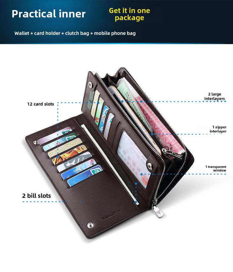 King Paul Herren Echtes Leder Diebstahlsichere Lange Reißverschlussbrieftasche