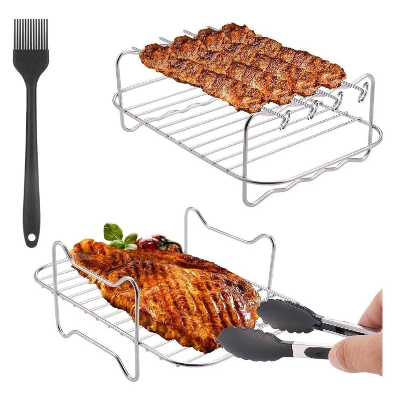 4pcs Air Fryer Rack Silicone Basket Oven Baking Tray Liner Double Layer Roasting Rack for AF400UK Air Fryer Accessories