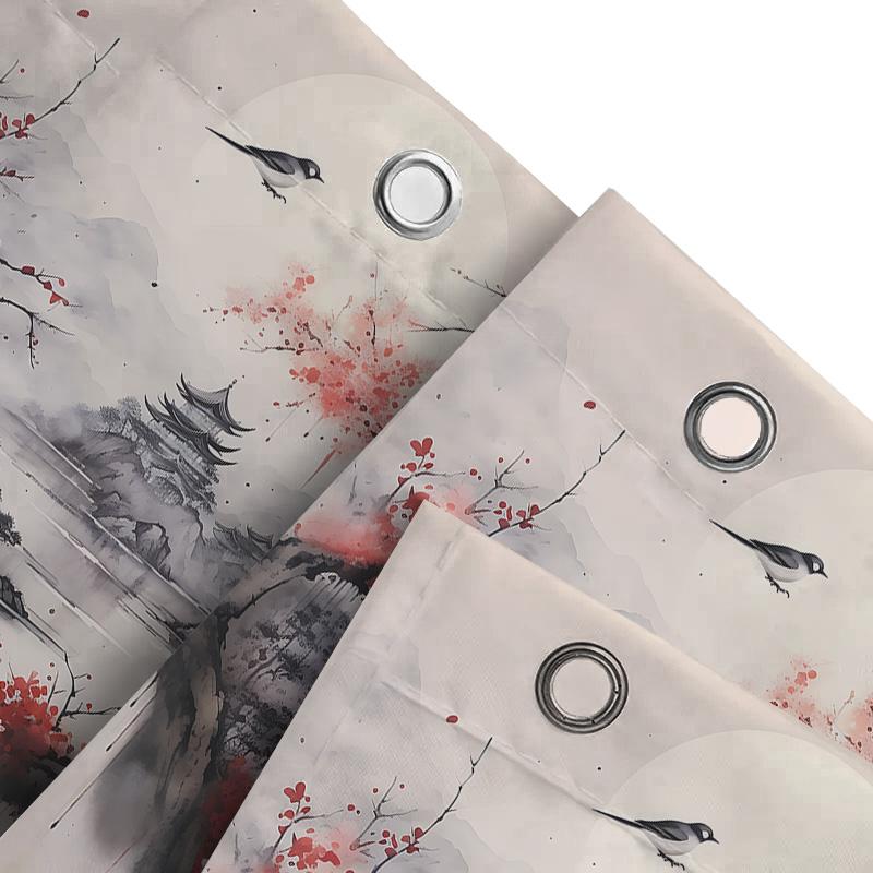 Unique Design of Flower and Bird Patterns Elegant Oriental Scenery Art Watercolor Waterproof  Durable  Complimentary hook