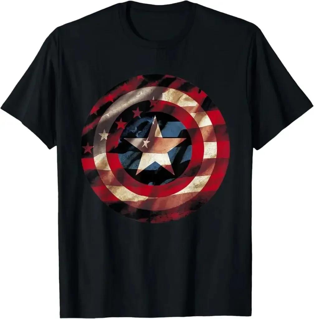 Vintage Captain America Shield Graphic TShirt Distressed Marvel Short Sleeve Comfortable 100 Cotton Casual Wear S