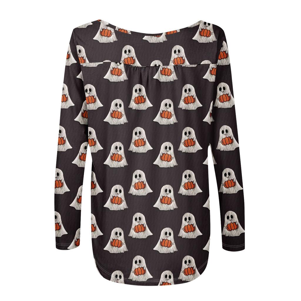 Dame Langermet Tunika Løse Topper Casual Oversized Topper Plissert Tunika Knapper Ned Casual Dame Print Topper