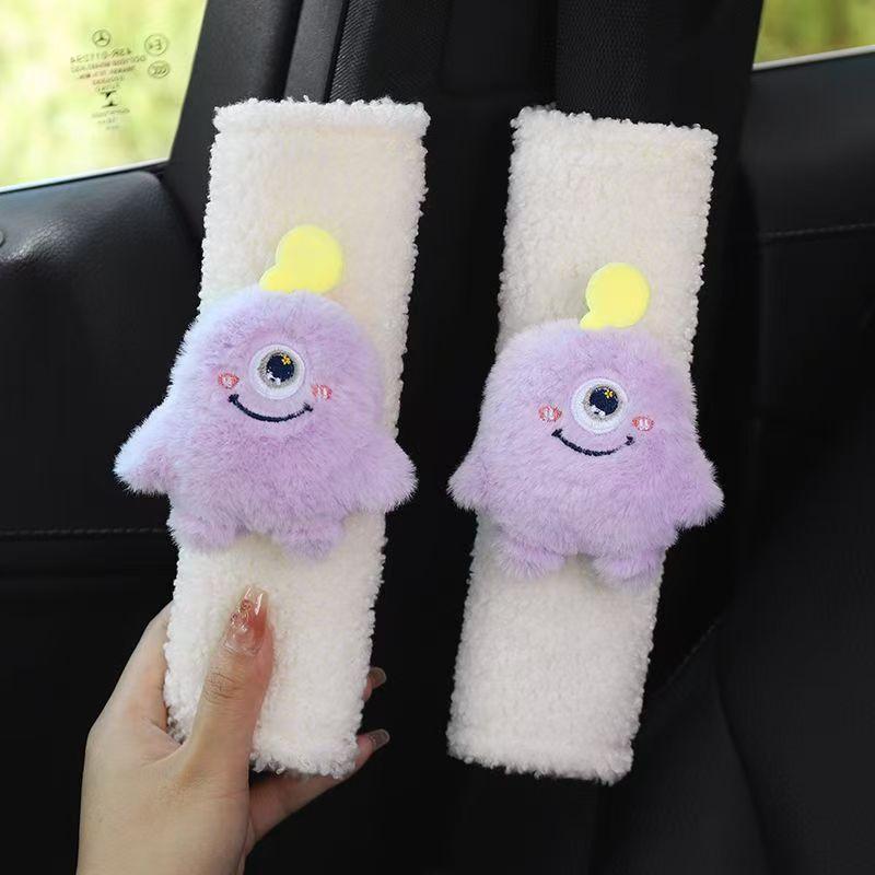2 PCS Car Cartoon Cute Monster Shoulder Protection Cover, Seat Belt Protection Cover, Anti Pinch Neck, Soft and Creative