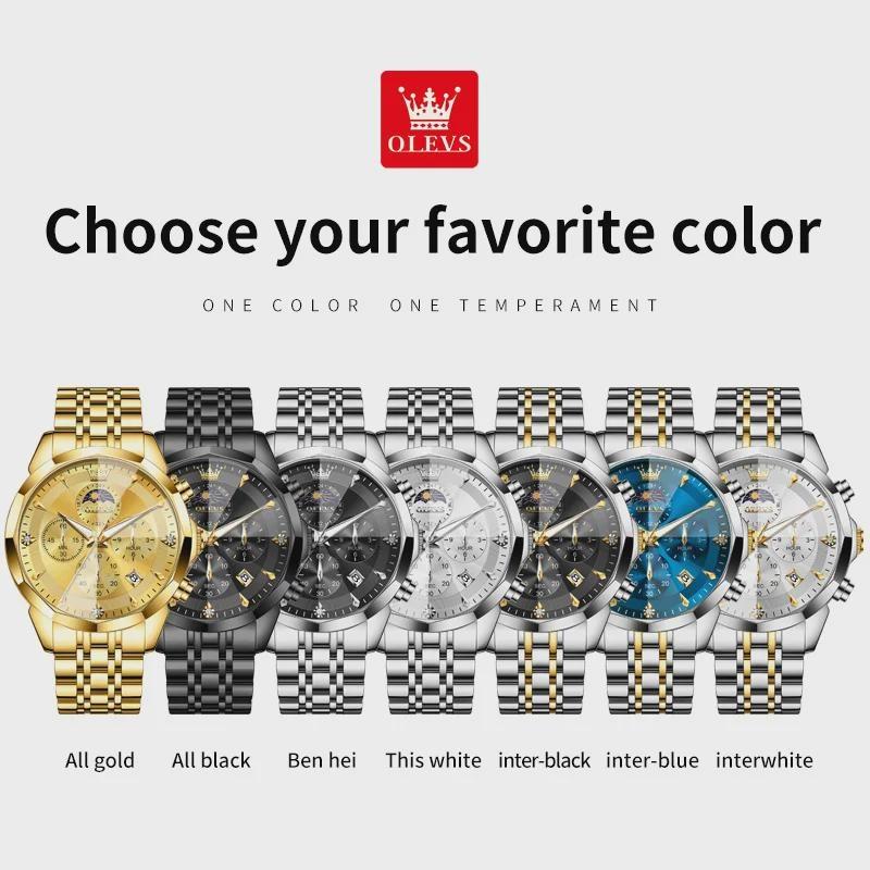Mens Business Watch Fashion Quartz Watches Multifunctional Chronograph Waterproof Moon Phase Watch Mens Gifts