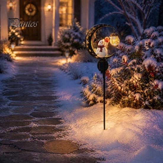 Illuminated Pathway Decor for Holidays Snowman Garden Stake Light, Solar Powered Crescent Moon Lamp, Decorations Walkways Warm Glow Waterproof