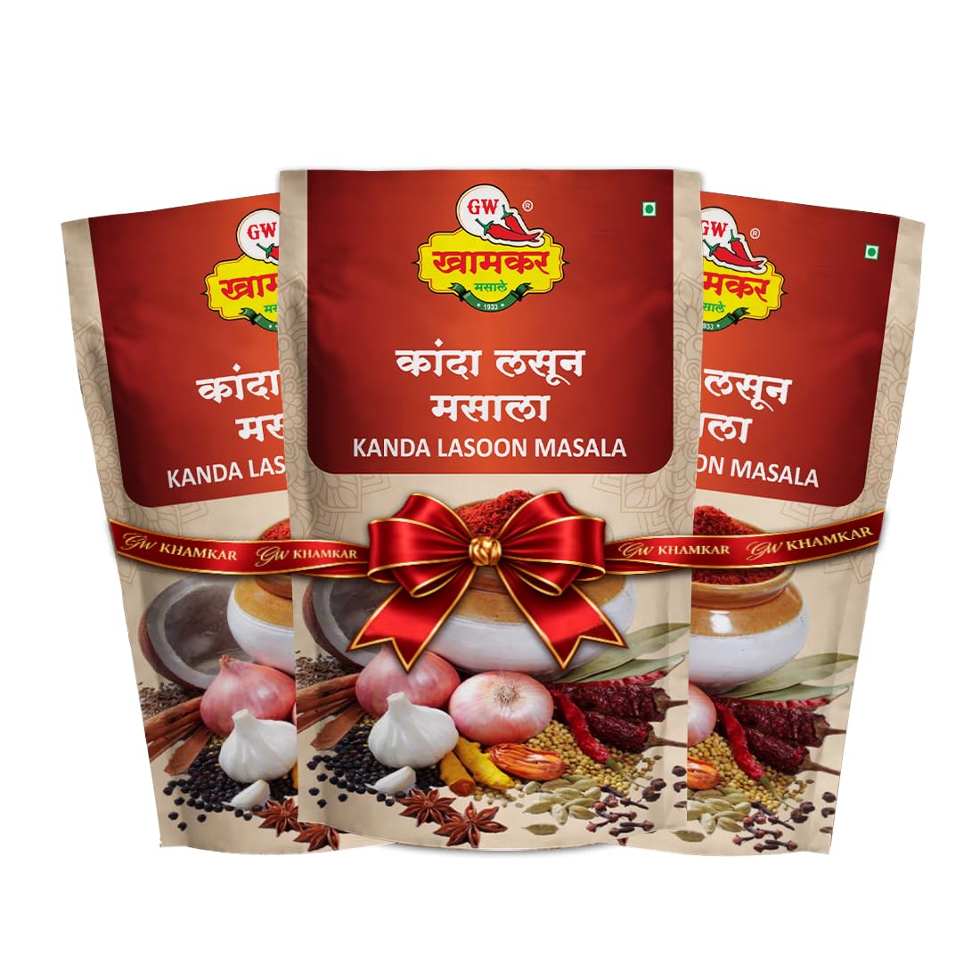 

GW Khamkar Special Kanda Lasun Masala Powder,Kolhapuri Masale,Onion- Garlic Mix Spices,Assal Maharashtrian Taste,No Artificial Colour,Traditional