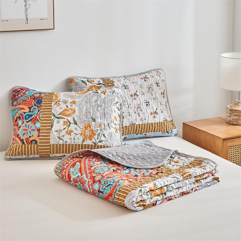 Set Copripiumino 3 Pezzi in Cotone Lavato ad Acqua con Stampa Digitale Spazzolato, Coperta Trapuntata Estiva Double-Sided (264x230 cm)