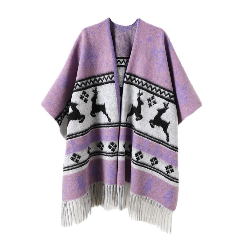 Geometric Deer Autumn And Winter Men'S And Women'S Color Matching Double-Sided Shawl With Imitation Cashmere High-End Warm Fringed Scarf Cape
