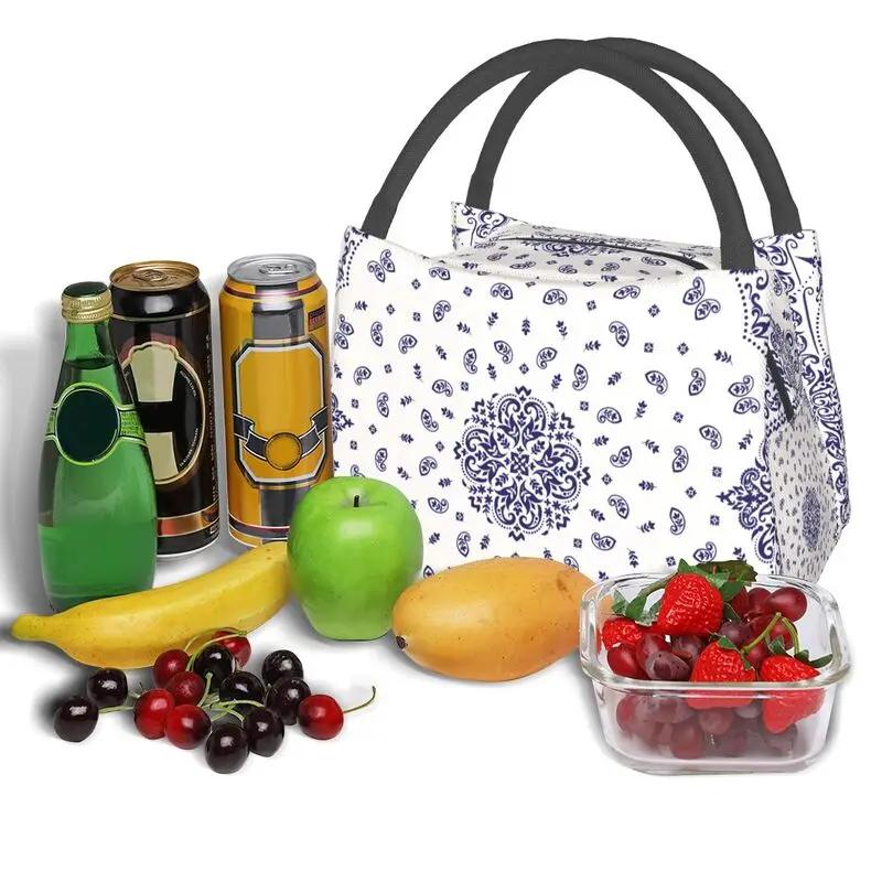 Geantă de prânz izolată cu imprimeu bandana Pisley pentru picnic în aer liber, impermeabilă, termică, cutie de prânz cooler pentru femei