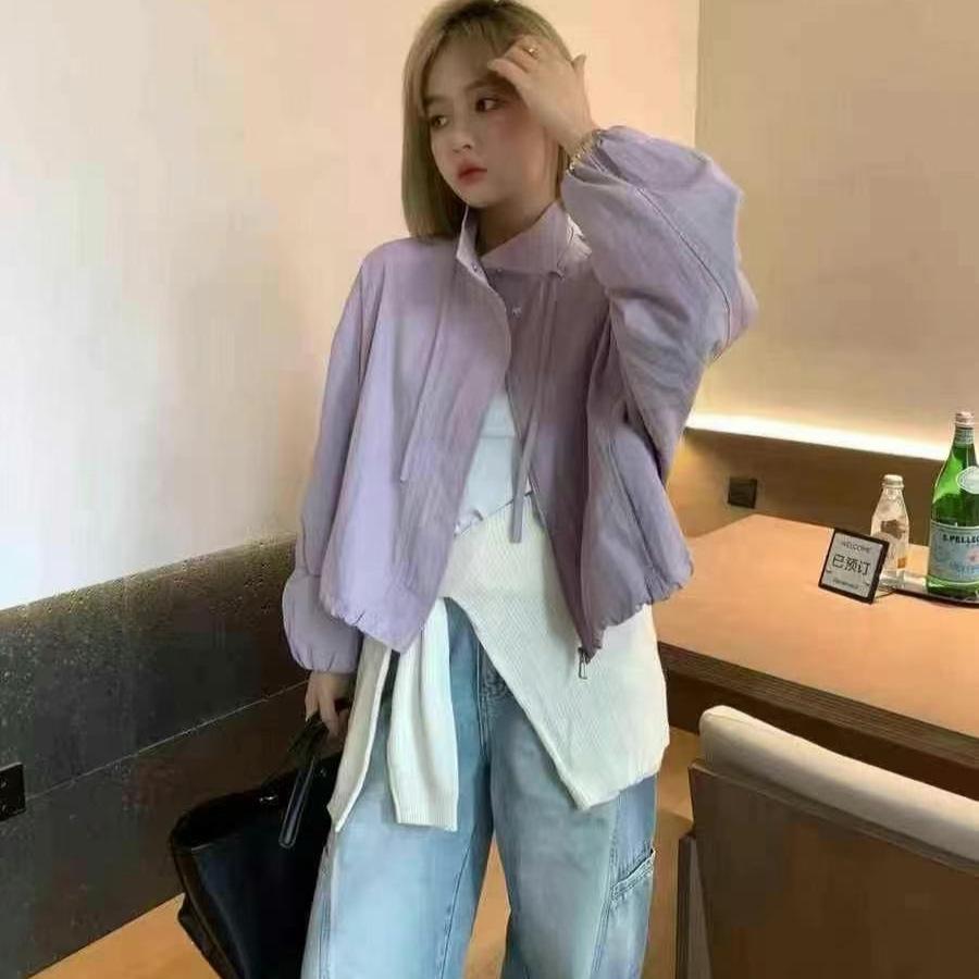 Design Sense Women's 2025 Spring Japanese Style Drawstring Stand-Up Collar Workwear Jacket