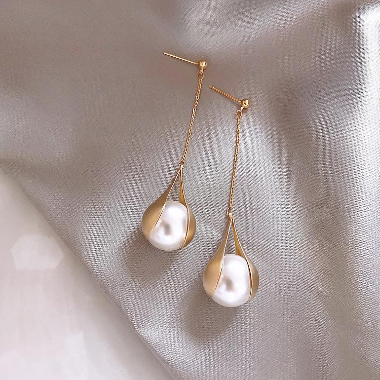 

Korean Fashion Geometric Pearl Pendant Drop Earring For Women Zircon Long Tassel Girl s Wedding Party Elegant Jewelry Gift