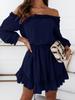 New Summer Women's Solid Color Sweet One-Shoulder Long Sleeve Slim Fit Dress