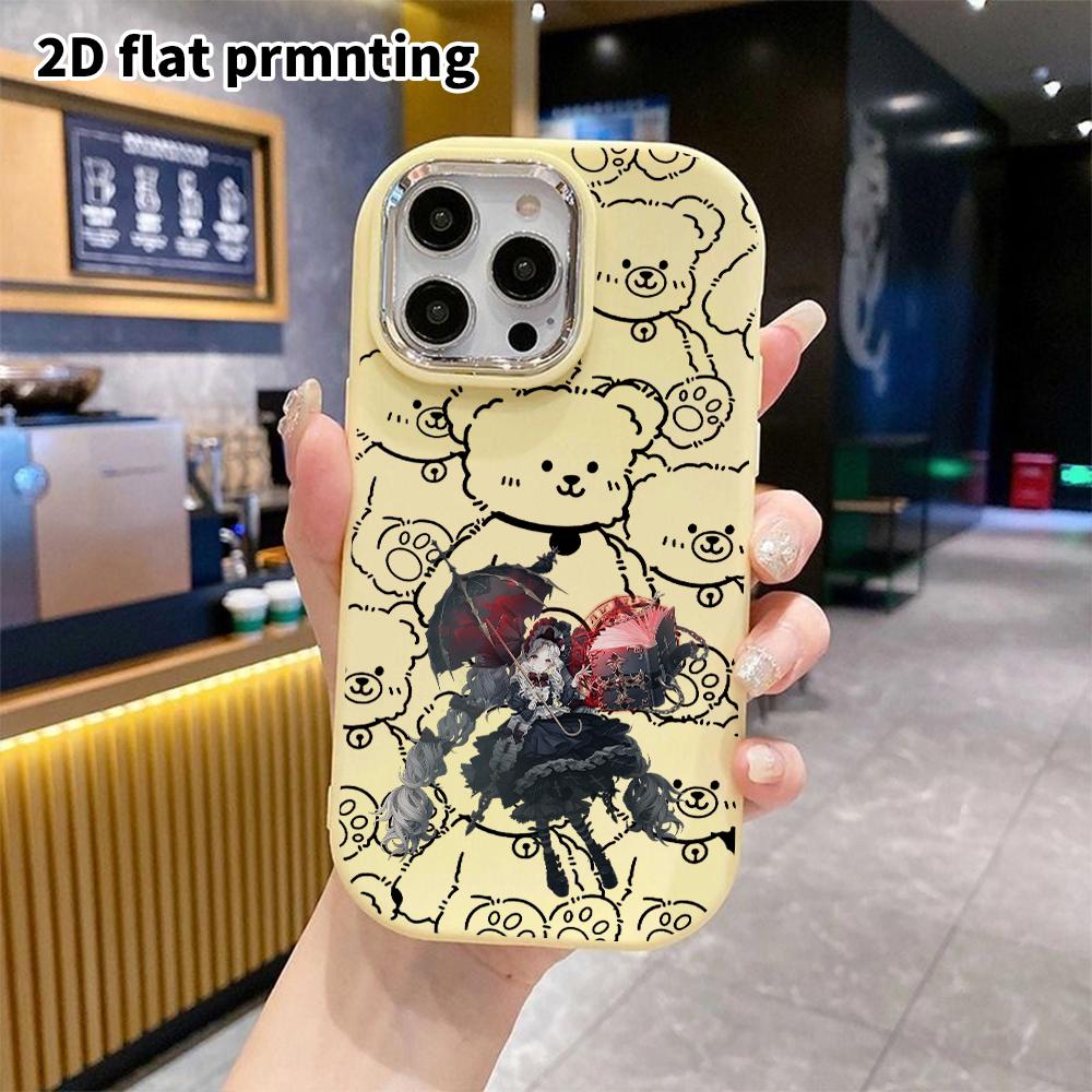 Phone case: 2D flat design suitable for iPhone 18 17 16 15 14 13 Pro protective case, couple style, silver long hair, Christmas and Halloween gift