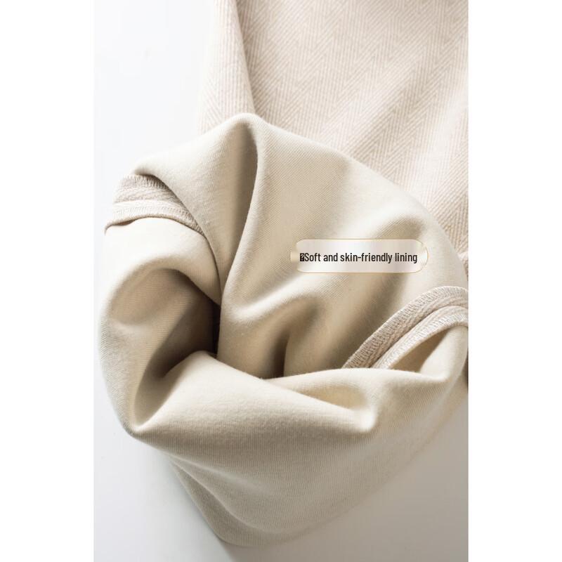 Mengshuya Women's High-Waist Herringbone Wool Blend Straight-Leg Pants