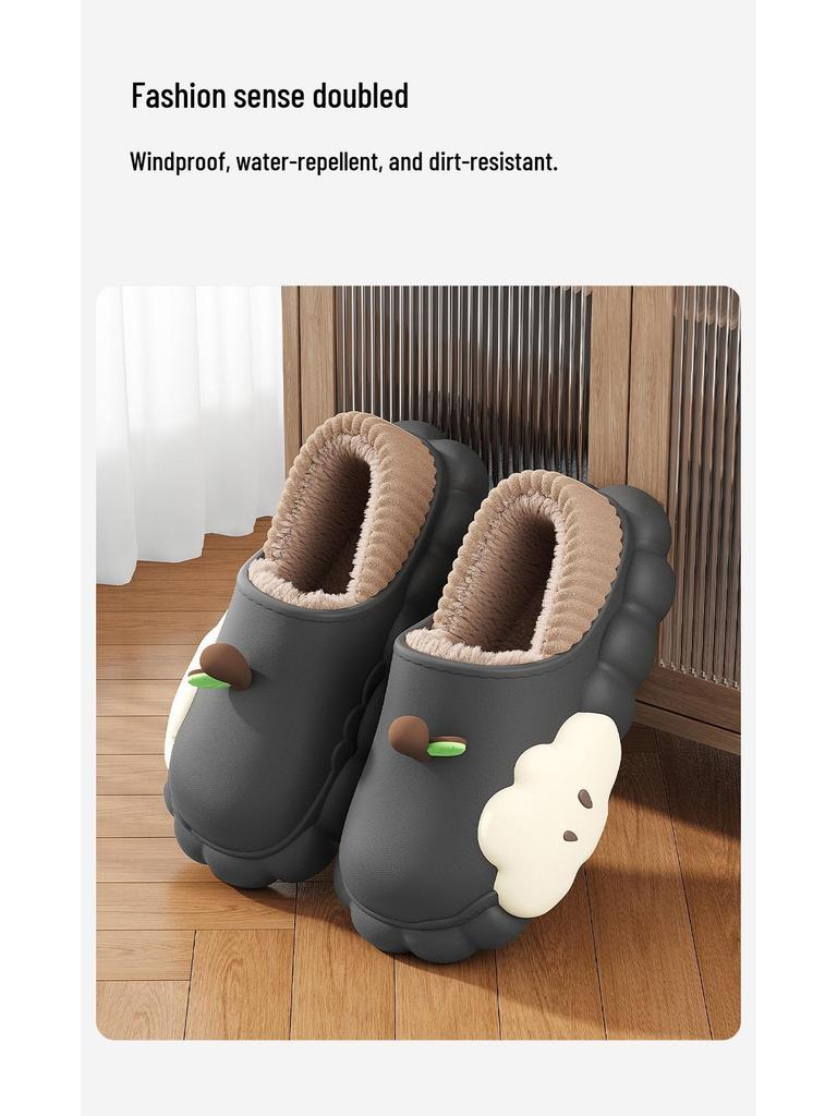 Women's Winter Cartoon Apple Cotton Slippers: Indoor Plush, Warm, Waterproof, Non-Slip Shoes