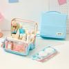 Large Capacity Vertical Makeup Bag Multi-Compartment Standable Skincare Storage Bag Portable Partitioned Student Stationery Bag