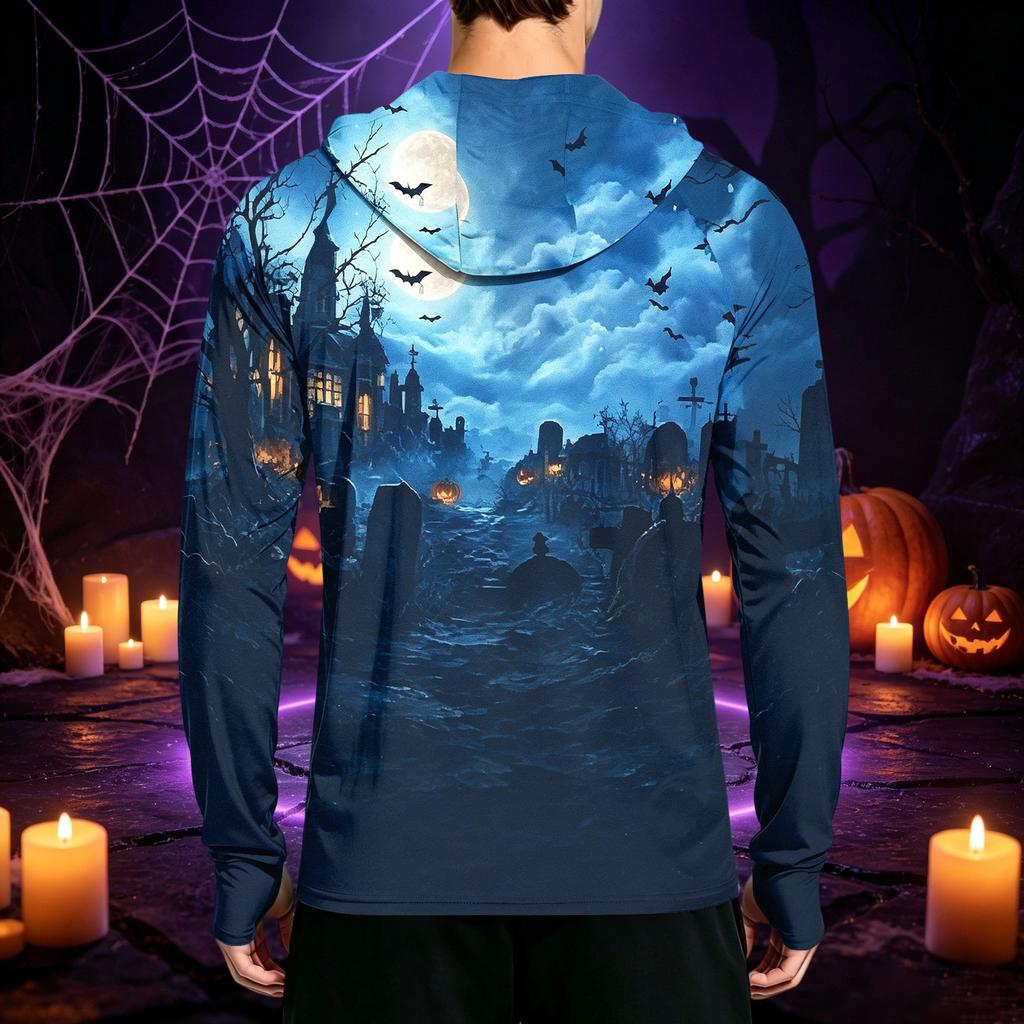 Men's Long Sleeve Hoodie Halloween Print Lightweight Pullover for Casual Wear