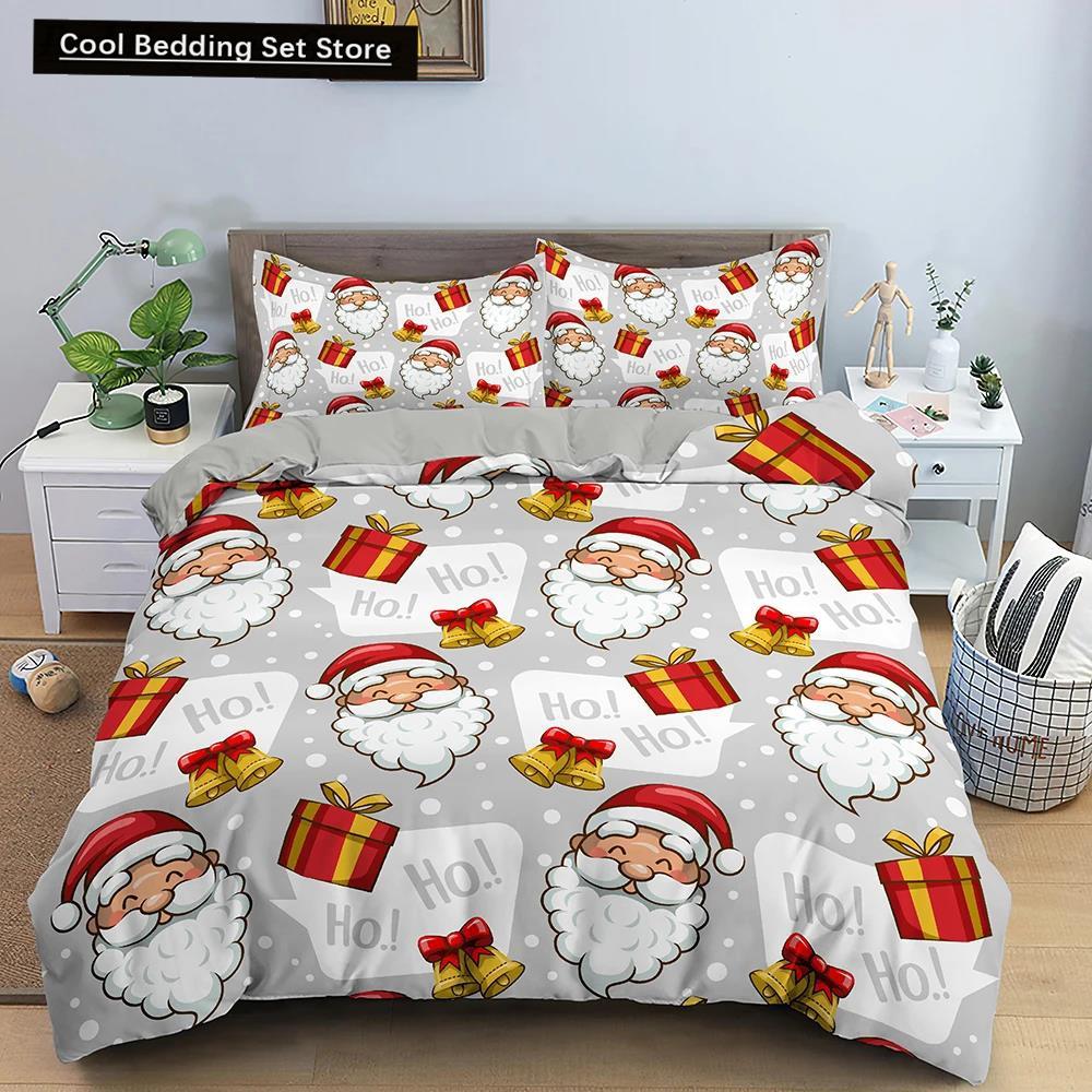 Santa Claus Pattern Bedding Set Christmas Deer Duver Cover Set for Kids Boys Girls Quilt Cover Queen Polyester Comforter Cover