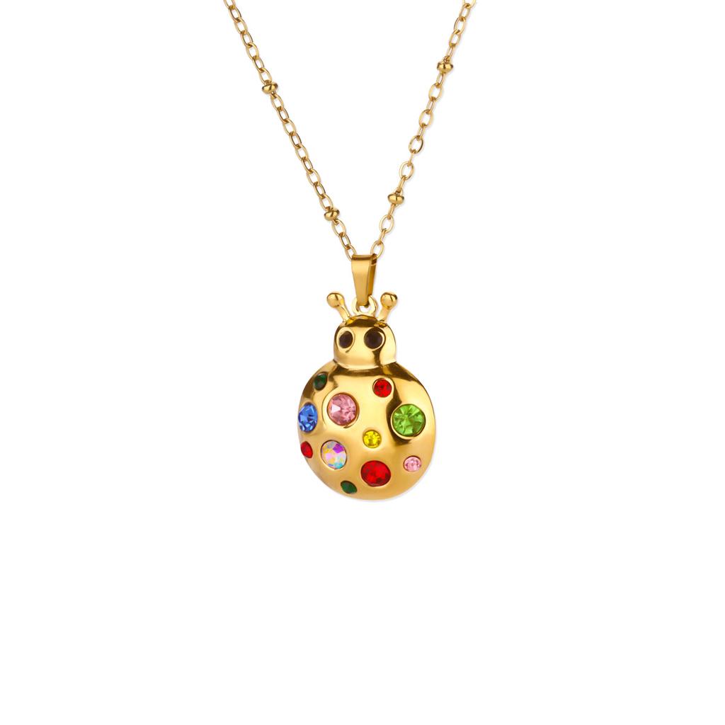 Zircon Ladybug Necklaces For Women Geometric Pendant Stainless Steel Gold Color Rainbow Ladybug Necklace Jewelry Gift