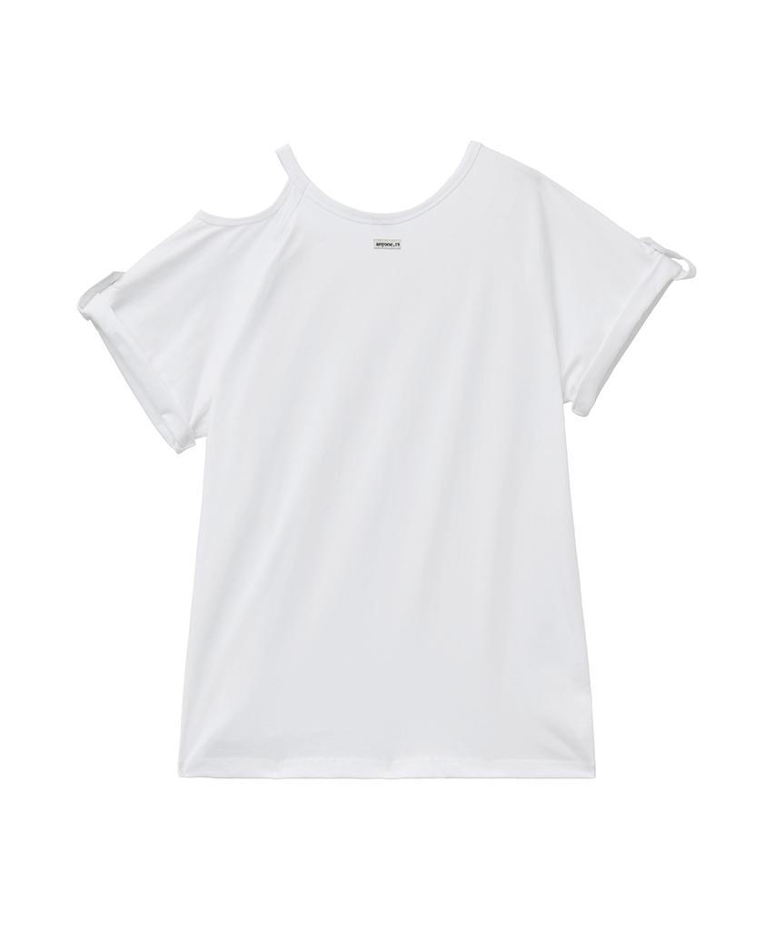 Lense One Shoulder Line Snap Tee White