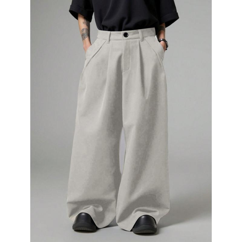 

Men s loose contour solid color pocket pleated pants super loose slim pants daily simplicity XXL абрикосовый