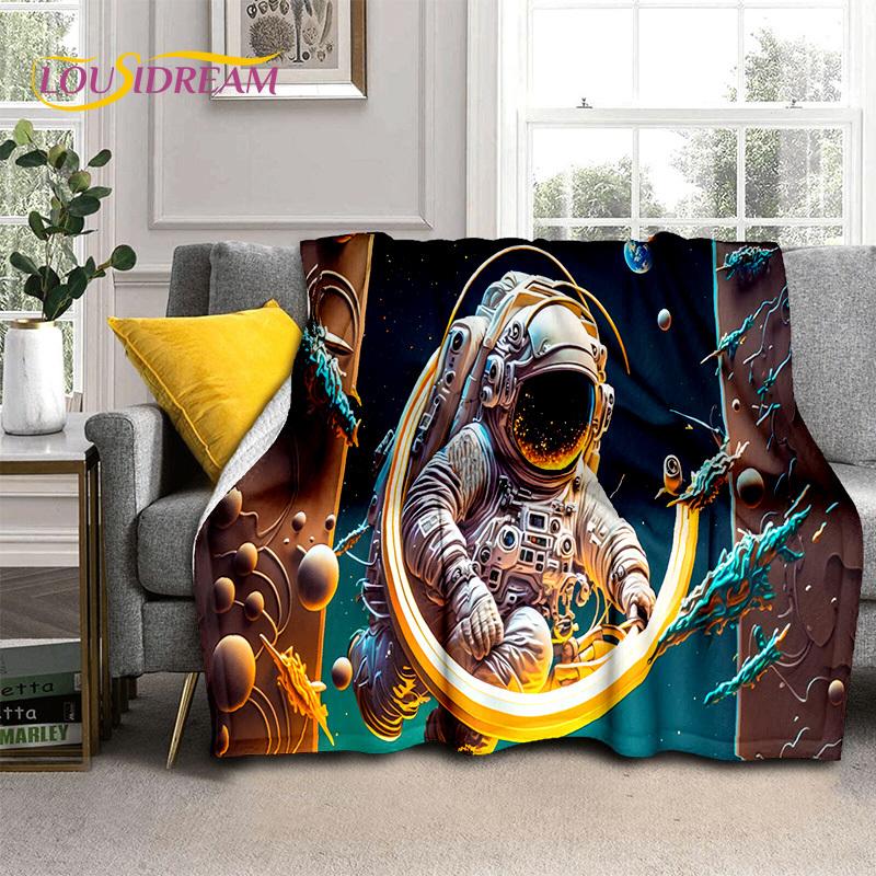 Astronaut Dream Universe Spaceman 3D Outer Space Cartoon Soft Blankets,Throw Blanket for Picnic Beds Home Bedroom Cover Kid Gift