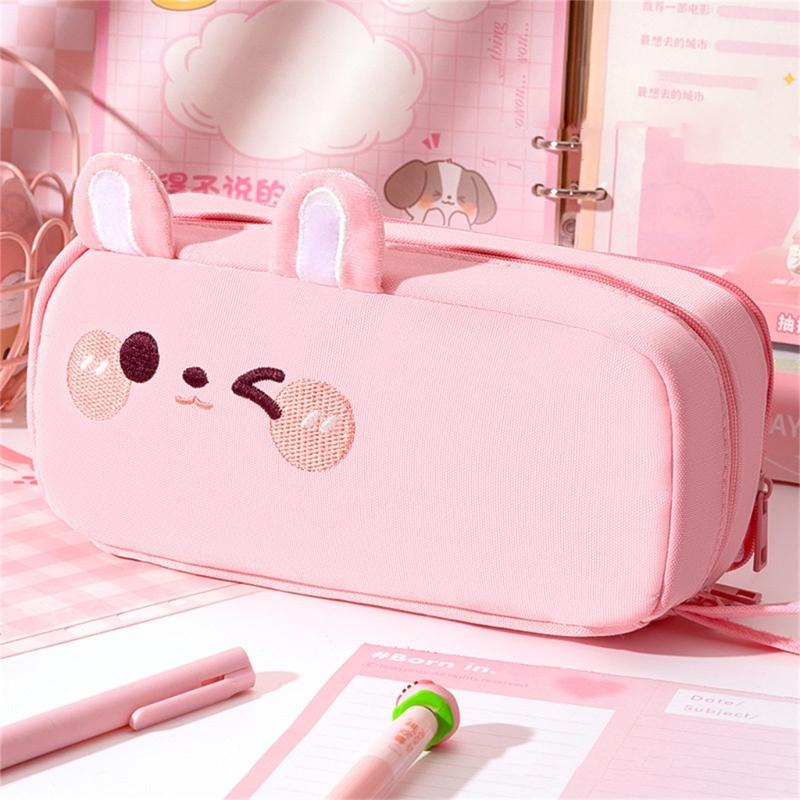Animal Themed Pencil Pouches Large Capacity Canvas Pencil Case with Portable Lanyard For Kid Adult School Office Travel
