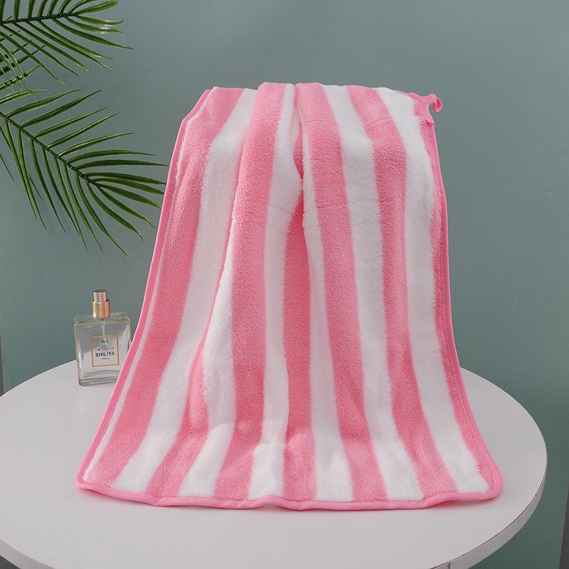Coral Fleece Wide Stripe Bath Towel - Soft, Absorbent, and Comfortable for Home Use