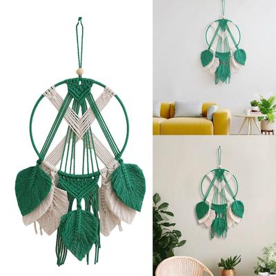 Handwoven Cotton Rope Contrast Color Dreamcatchers with Leaves Tassels Wall Hanging Macrames Tapestrys for Home Decors