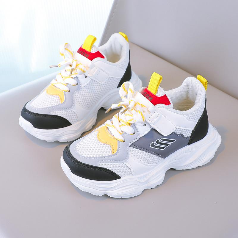 

New boys 2025 autumn sports shoes through the net breathable wear-resistant dad shoes girls non-slip soft-soled running shoes 26-31 yards FCL shot 48 pairs жёлтый