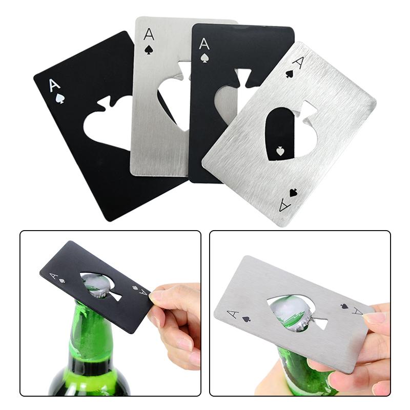 1 pz creativo apriscatole per bottiglie a forma di poker in acciaio inossidabile formato carta di credito bar ristorante birra strumento di apertura in metallo regalo