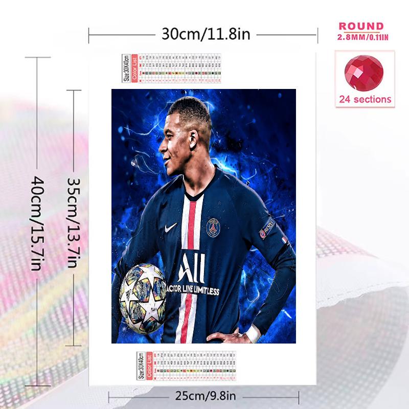 Mbappé Pattern 3pcs 100% Round Full Drill 5D DIY Diamond Painting Embroidery Cross Stitch Rhinestone Décor